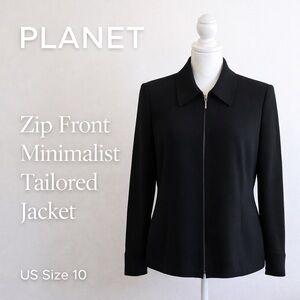 Women’s Planet Black Zip‎ Front Jacket | Minimalist Tailored Blazer | US 10
